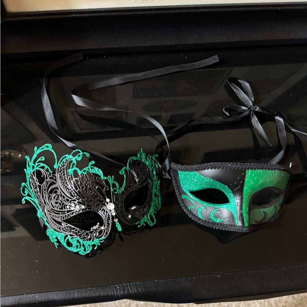 Elegant Green and Black Masquerade Masks